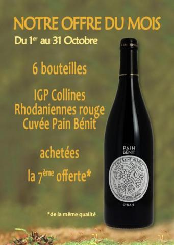 Visuel actualité NOTRE OFFRE DU MOIS dans nos caveaux du 1er au 31 octobre 2025 Cave Saint Désirat