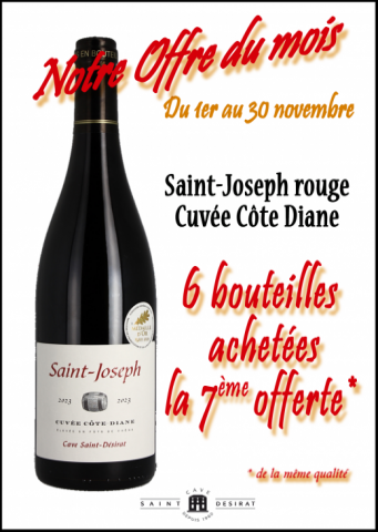 Visuel actualité NOTRE OFFRE DU MOIS dans nos caveaux du 1er au 30 novembre 2025 Cave Saint Désirat